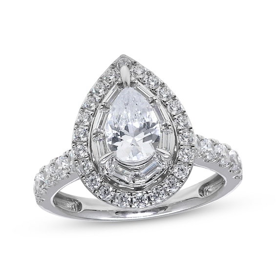 Previously Owned Lab-Grown Diamonds Pear-Shaped Double Halo Engagement Ring 2 ct tw 14K White Gold