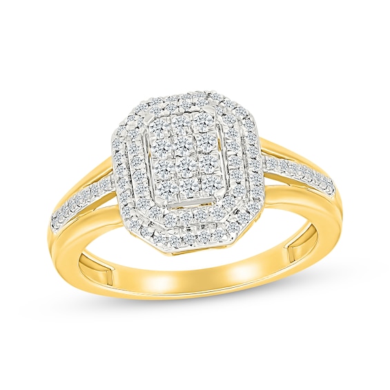 Previously Owned Multi-Diamond Center Double Octagon Halo Ring 1/2 ct tw 10K Yellow Gold