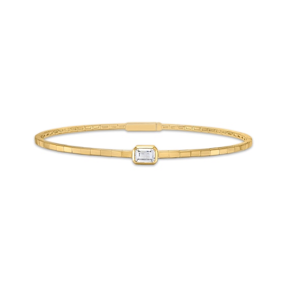 Previously Owned KAY Lab-Grown Diamonds Emerald-Cut Solitaire Flex Bangle Bracelet 1/2 ct tw 10K Yellow Gold 7"
