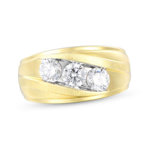 Previously Owned Men's Lab-Grown Diamonds Three-Stone Wedding Band 1-1/2 ct tw 14K Yellow Gold