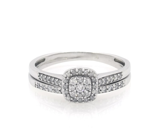Previously Owned Round-Cut Diamond Double Halo Bridal Set 1/3 ct tw 10K & 14K White Gold Size 9