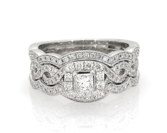 Previously Owned Neil Lane Princess-Cut Diamond Twist Shank Bridal Set 1 ct tw 14K White Gold Size