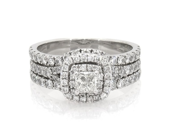 Previously Owned Neil Lane Princess-Cut Diamond Double Halo Bridal Set 1-3/4 ct tw 14K White Gold Size 8