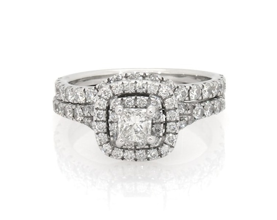 Previously Owned Neil Lane Princess-Cut Diamond Double Halo Bridal Set 1-1/3 ct tw 14K White Gold Size