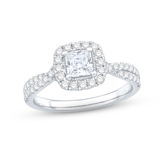 Previously Owned The Kiss Diamond Halo Engagement Ring 1-1/4 ct tw Princess & Round-cut Platinum