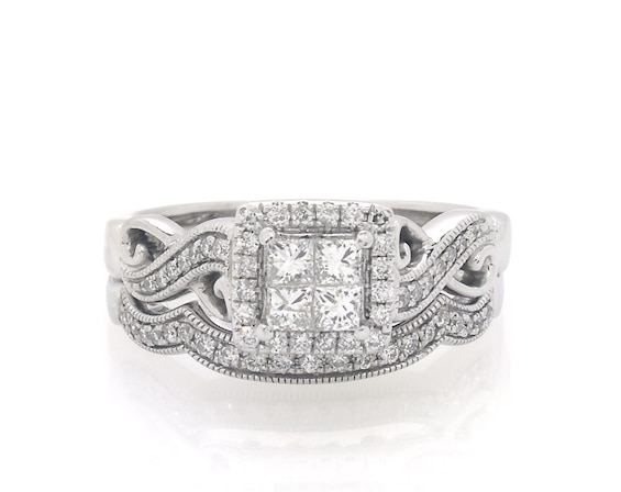 Previously Owned Princess-Cut Quad Diamond Bridal Set 3/4 ct tw 14K White Gold Size