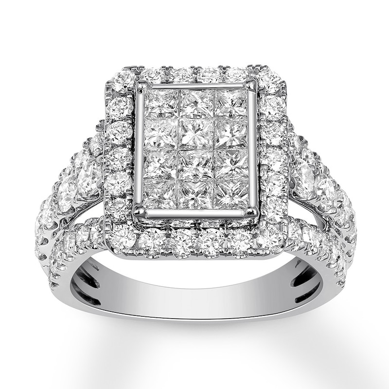 Main Image 1 of Previously Owned Diamond Engagement Ring 3 ct tw Princess/Round 14K White Gold