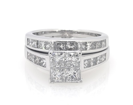Previously Owned Princess-Cut Quad Diamond Bridal Set 2-1/2 ct tw 14K White Gold Size 8.25