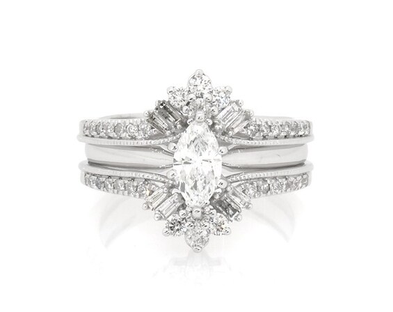 Previously Owned Marquise-Cut Diamond Bridal Set 7/8 ct tw 14K White Gold Size 6.5