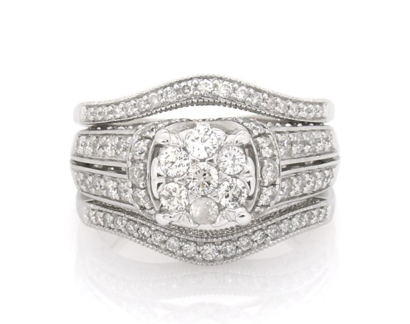 Main Image 1 of Previously Owned Round-Cut Multi-Diamond Bridal Set 1-5/8 ct tw 10K & 14K White Gold Size 9.25