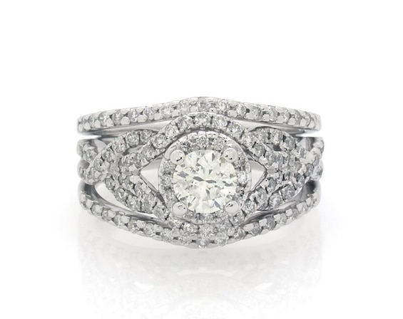 Previously Owned Round-Cut Diamond Soldered Bridal Set 1-1/5 ct tw 14K White Gold Size 7