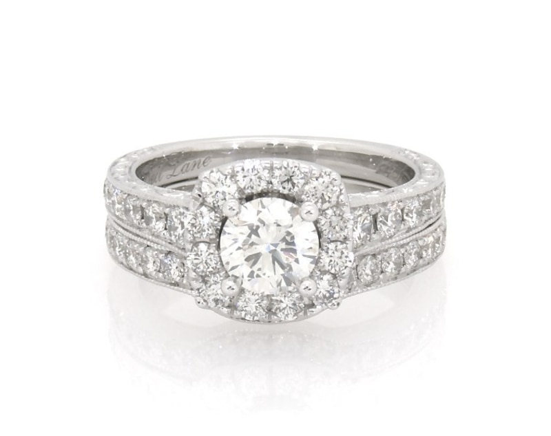 Main Image 1 of Previously Owned Neil Lane Round-Cut Diamond Halo Bridal Set 1-1/2 ct tw 14K White Gold Size 4.75