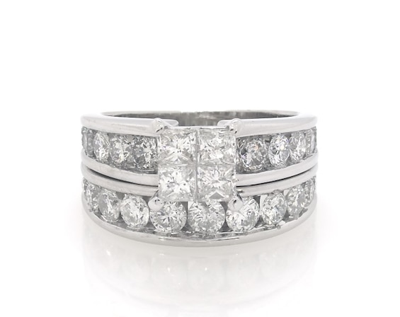 Previously Owned Princess-Cut Quad Diamond Bridal Set 3 ct tw 14K White Gold Size