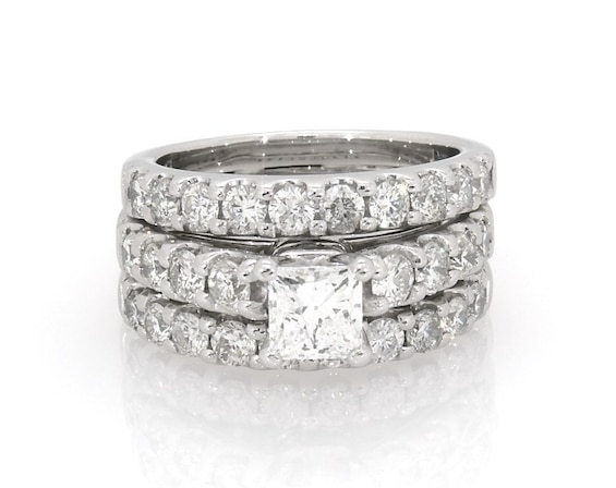 Previously Owned Princess-Cut Diamond Bridal Set 2-5/8 ct tw 14K White Gold Size 5.5