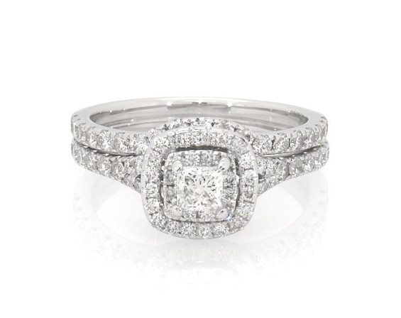 Previously Owned Neil Lane Princess-Cut Diamond Double Halo Bridal Set 1-1/3 ct tw 14K White Gold Size 8.5