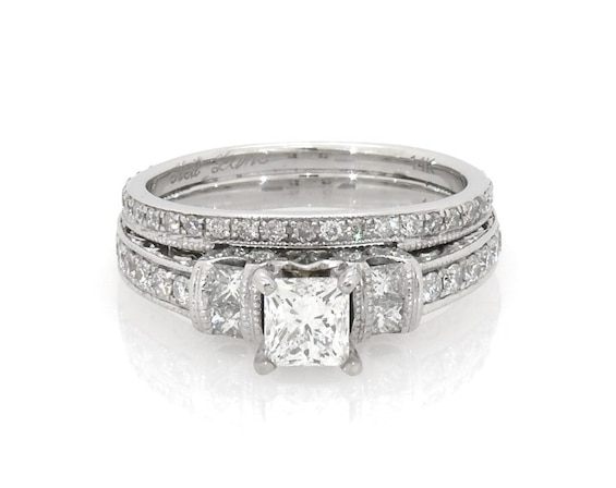 Previously Owned Neil Lane Princess-Cut Diamond Bridal Set 1-1/3 ct tw 14K White Gold Size 7.25