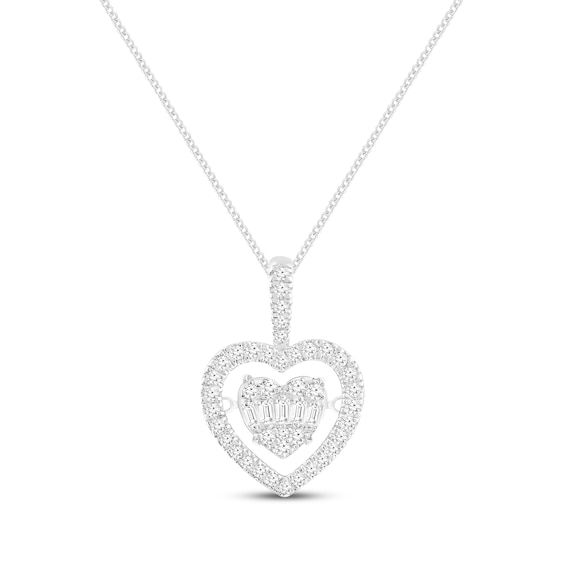 Previously Owned Unstoppable Love Baguette & Round-Cut Multi-Diamond Heart Necklace 1/3 ct tw 10K White Gold 19"