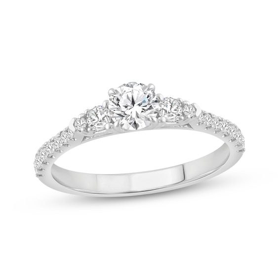 Previously Owned Memories Moments Magic Round-Cut Lab-Grown Diamond Three-Stone Engagement Ring 3/4 ct tw 14K White Gold