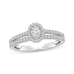 Previously Owned Round-Cut Diamond Oval Halo Engagement Ring 1/2 ct tw 10K White Gold