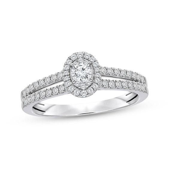 Previously Owned Round-Cut Diamond Oval Halo Engagement Ring 1/2 ct tw 10K White Gold