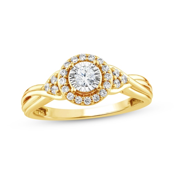 Previously Owned Round-Cut Diamond Halo Engagement Ring 1/3 ct tw 10K Yellow Gold