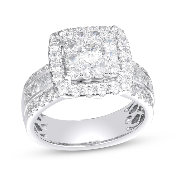 Previously Owned Round-Cut Multi-Diamond Center Cushion Frame Engagement Ring 2 ct tw 14K White Gold