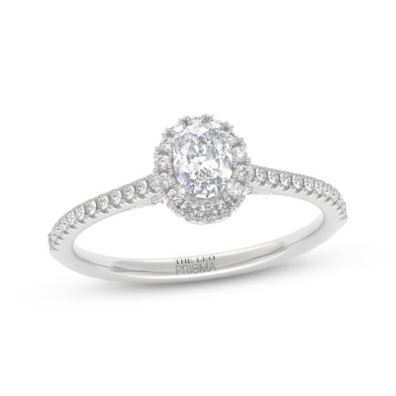 Previously Owned THE LEO Prisma Diamond Oval-Cut Halo Engagement Ring 1/2 ct tw 14K White Gold