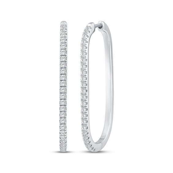 Previously Owned Diamond Elongated Oval Hoop Earrings 1/2 ct tw 10K White Gold