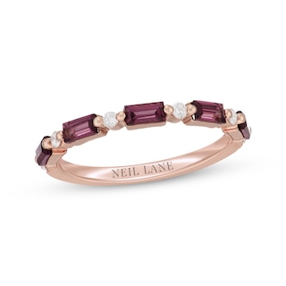Previously Owned Neil Lane Baguette-Cut Rhodolite Garnet & Round-Cut Diamond Anniversary Ring 1/8 14K Rose Gold