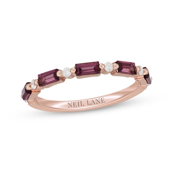 Previously Owned Neil Lane Baguette-Cut Rhodolite Garnet & Round-Cut Diamond Anniversary Ring 1/8 14K Rose Gold
