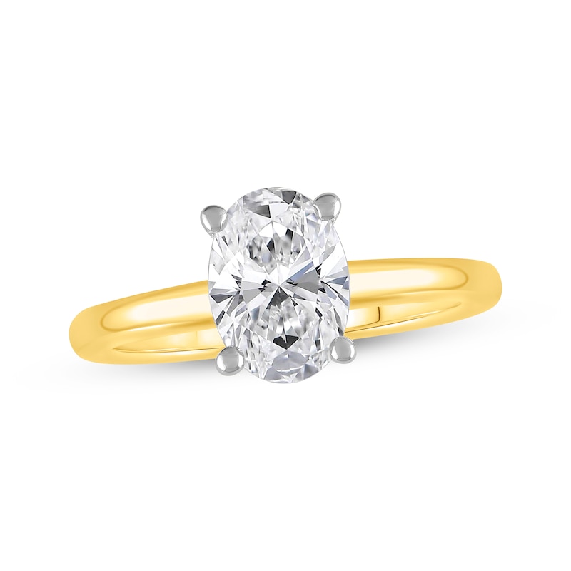 Main Image 1 of Previously Owned Oval-Cut Lab-Grown Diamond Solitaire Engagement Ring 1-1/2 ct tw 14K Yellow Gold (F/VS2)