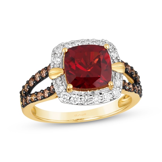 Previously Owned Le Vian Chocolatier Cushion-Cut Garnet Ring 1/2 ct tw Diamonds 14K Honey Gold