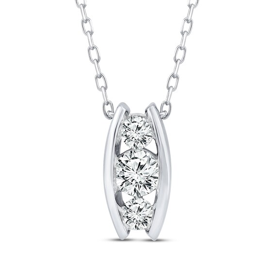 Previously Owned Three-Stone Diamond Curved Bar Necklace 1/3 ct tw 10K White Gold 18"