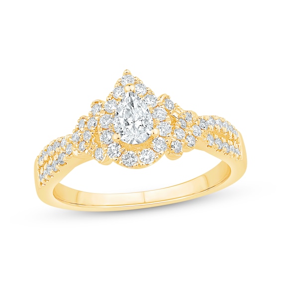 Previously Owned Pear-Shaped Diamond Halo Engagement Ring 3/4 ct tw 14K Yellow Gold