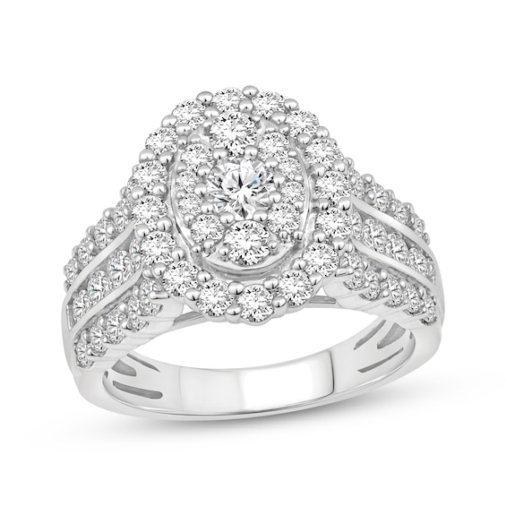 Previously Owned Round-Cut Diamond Oval Halo Engagement Ring 2 ct tw 10K White Gold