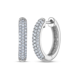 Previously Owned KAY Lab-Grown Diamonds Pavé Three-Row Hoop Earrings 1/2 ct tw 10K White Gold