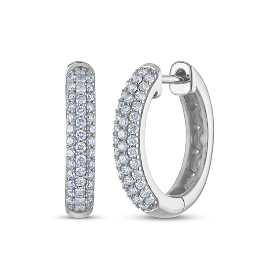Previously Owned KAY Lab-Grown Diamonds Pavé Three-Row Hoop Earrings 1/2 ct tw 10K White Gold