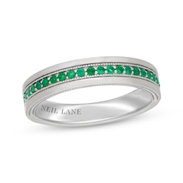 Previously Owned Neil Lane Men's Natural Emerald Wedding Band 14K White Gold