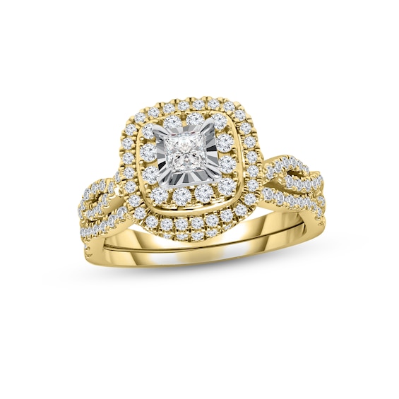 Previously Owned Diamond Bridal Set 7/8 ct tw Princess & Round-cut 14K Two-Tone Gold