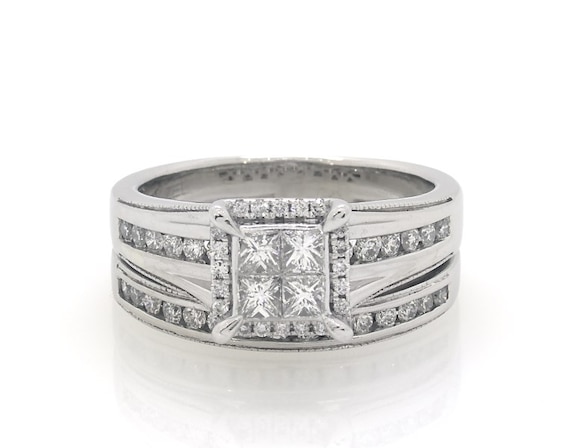 Previously Owned Princess-Cut Quad Diamond Bridal Set 7/8 ct tw 14K White Gold Size 8
