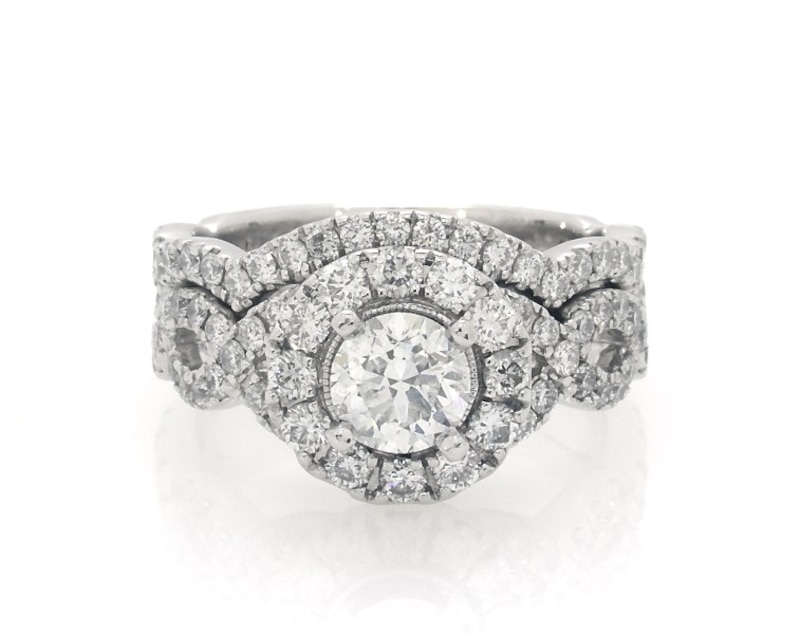 Main Image 1 of Previously Owned Neil Lane Round-Cut Diamond Halo Bridal Set 2 ct tw 14K White Gold Size 5.5