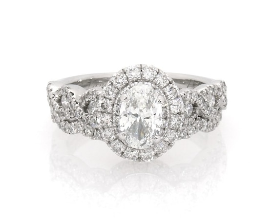 Previously Owned Neil Lane Oval-Cut Diamond Double Halo Bridal Set 1-3/8 ct tw 14K White Gold Size 4.5
