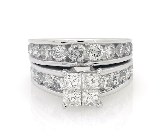 Previously Owned Princess-Cut Quad Diamond Bridal Set 3-7/8 ct tw 14K White Gold Size 7.5