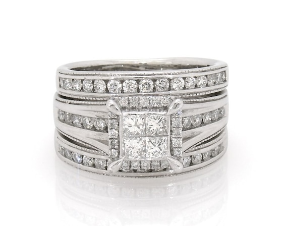 Previously Owned Princess-Cut Quad Diamond Bridal Set 1-1/6 ct tw 14K White Gold Size 6