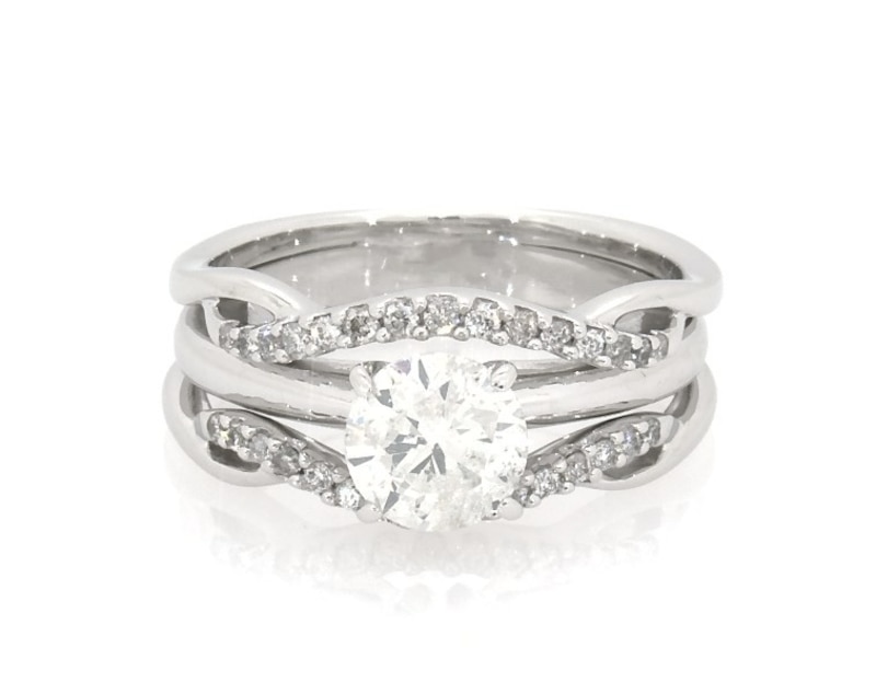 Main Image 1 of Previously Owned Round-Cut Diamond Bridal Set 1-1/8 ct tw 10K & 14K White Gold Size 9
