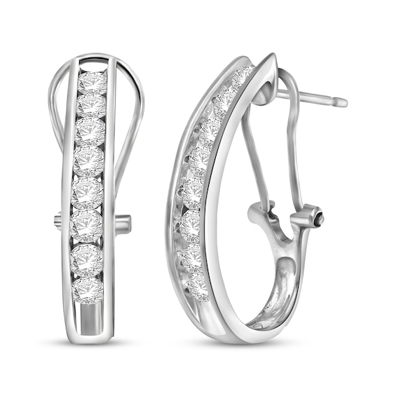 Previously Owned Round-Cut Diamond Oval Hoop Earrings 1 ct tw 10K White Gold