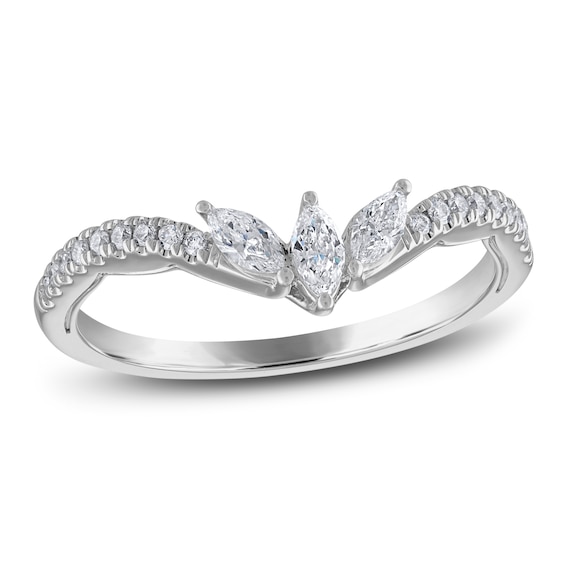 Previously Owned Diamond Contour Anniversary Band 1/3 ct tw Marquise/Round-Cut 14K White Gold