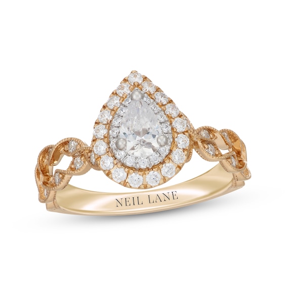 Previously Owned Neil Lane Pear-Shaped Diamond Double Halo Engagement Ring 7/8 ct tw 14K Two-Tone Gold