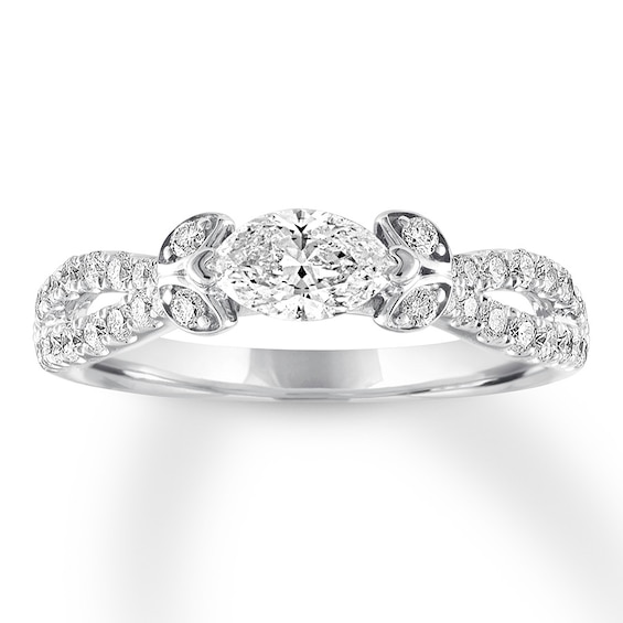 Previously Owned Marquise/Round Diamond Engagement Ring 7/8 ct tw 14K White Gold