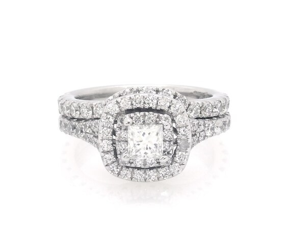 Previously Owned Neil Lane Princess-Cut Diamond Double Halo Bridal Set 1-1/3 ct tw 14K White Gold Size 4.25